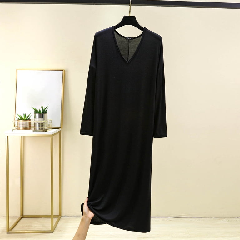 chinese dress ladies Aubrey Long Sleeve House Dress-Black Large
