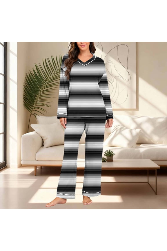 Cotton Pajamas Pajamas for Women Set 2 Piece Sleepwear Sets Pajamas Long Sleeve Full V-Neck Gray Straight-Leg Womens Pajamas Set,XXXL