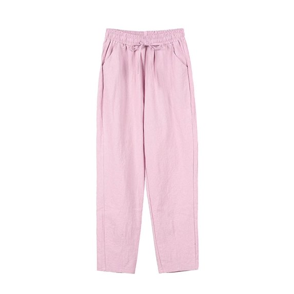 Blmnix Cotton Pants Business Casual Pants for Women Palazzo Casual Pants Pant High Cropped Straight-Leg Pink Womens Pants Trendy,M