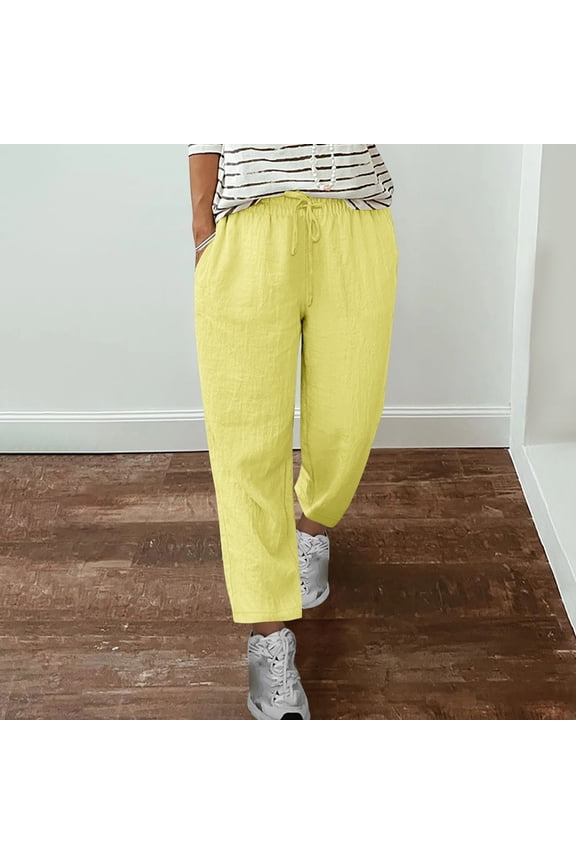 Cotton Pants Pants for Women Trendy Palazzo Plus Size Sweatpants Straight-Leg Full Yellow Trouser Jeans for Women,M