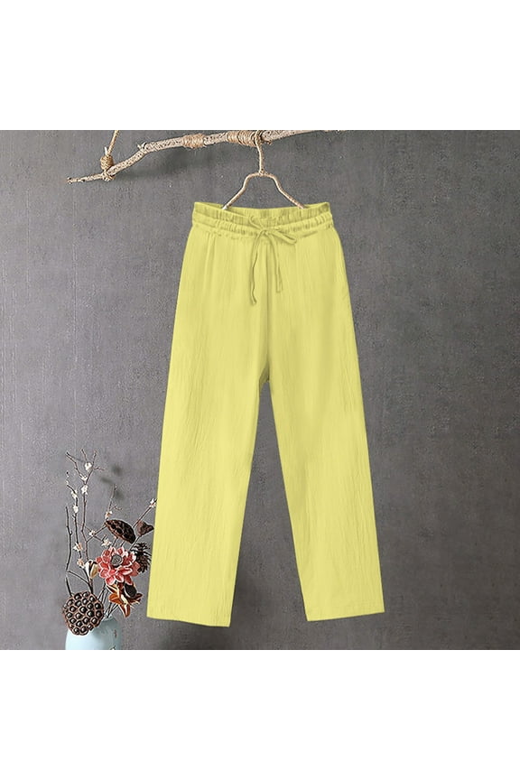 Cotton Pants Winter Pants for Women Pleated Plus Size Trousers Yellow High Straight-Leg Full Wide Leg Scrub Pants for Women,XXXXL