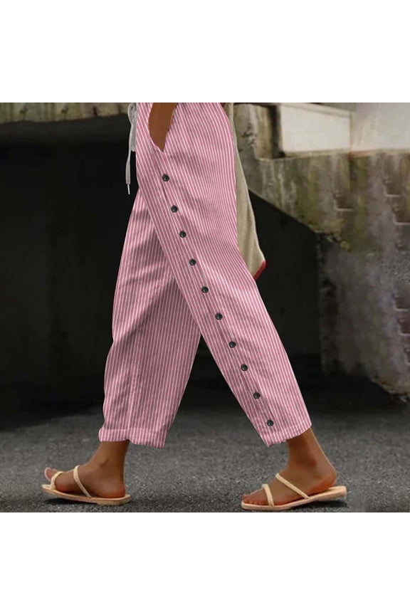 Cotton Pants Women Pants Pleated Casual Pants Leggings Cropped Pink Loose Trouser Jeans for Women,M