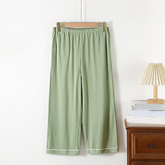Blmnix Cotton Pants Women Summer Pants Lounge Pants Palazzo Leggings High Waisted Baggy Green Wide-Leg 7/8th Workout Pants Women,M