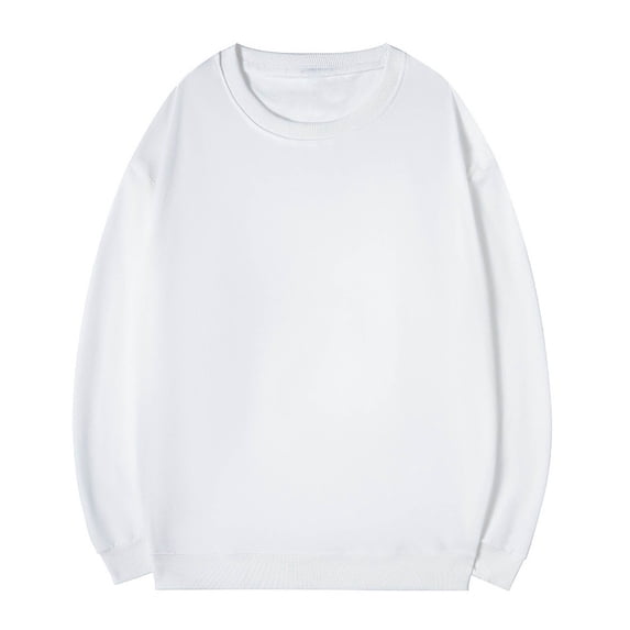 Blmnix Cotton Shirts Mens Shirt Sweatshirt Pullover Baggy Tops Long Sleeve White Crew Neck Mens Work Shirts,M