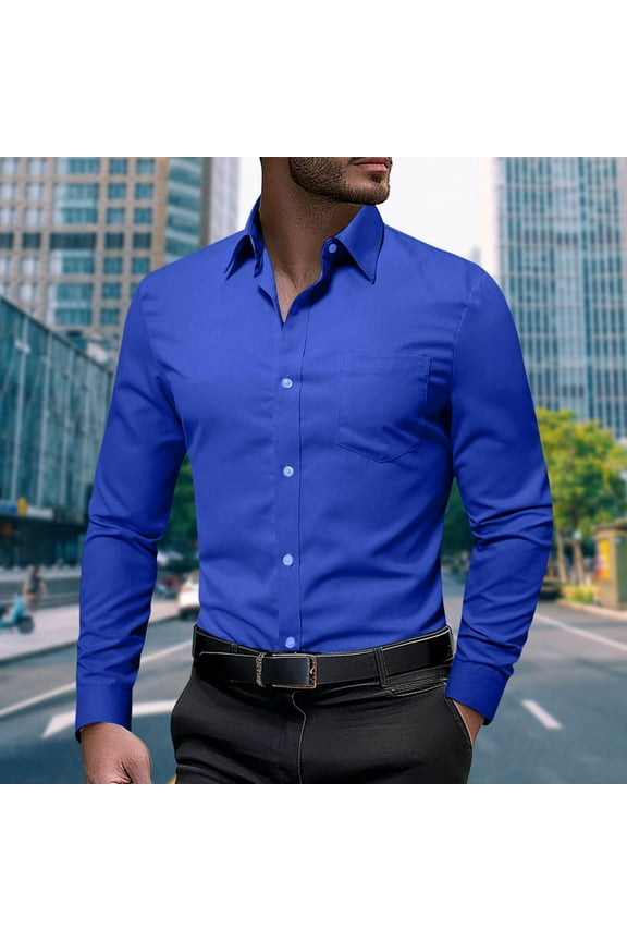 Cotton Shirts Mens T-Shirts Guide Dress Shirts Shirts Long Sleeve Blue Collared Athletic Shirts for Men,S