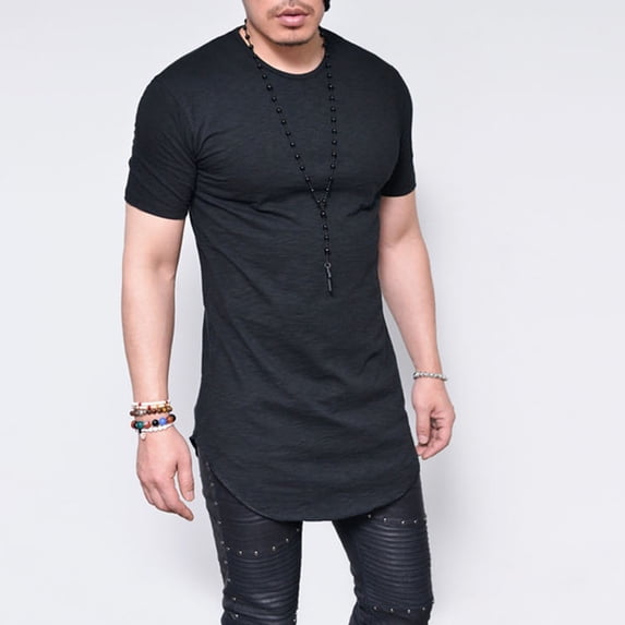 Blmnix Cotton T Shirts Men Shirt Pullover Big And Tall Shirts Crew Neck Black Short Sleeve Running Shirts for Men,L