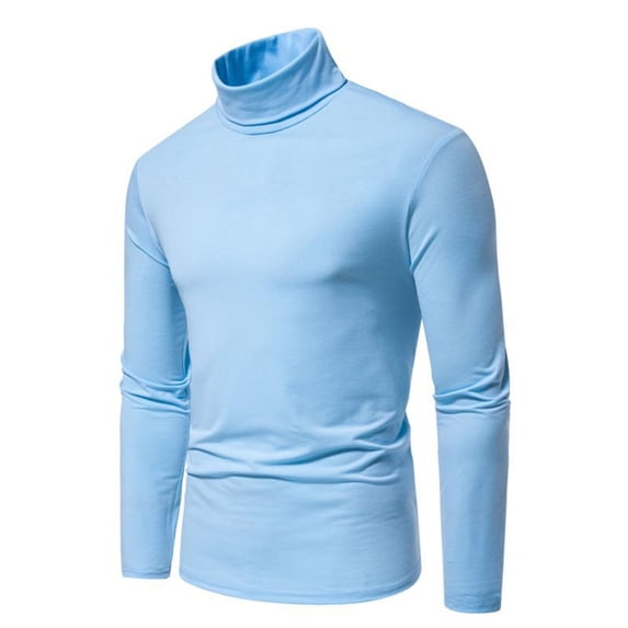 Blmnix Cotton T Shirts Men's T-Shirts Thermal Shirts Pullover Tshirts High Neck Long Sleeve Blue Mens Shirts Casual,S