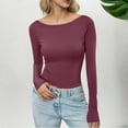 thumbnail image 1 of Blmnix Cotton Womens Tops Summer 2026 Pullover Compression Shirt Boat Neck Long Sleeve Red Cold Shoulder Tops,XS, 1 of 5