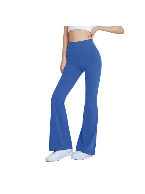 Cotton Yoga Pants Wide Leg Dress Pants for Women Flat Front Flare Leggings Long Bootcut Trousers for Women,S