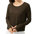 thumbnail image 1 of Blmnix Crew Neck Blouses for Women Trendy Yoga Long Sleeve Brown Womens Blouses Clothing, 1 of 6