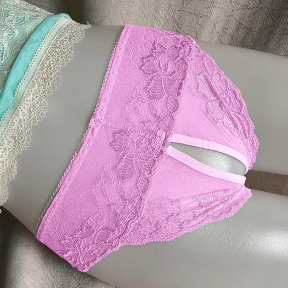 Blmnix Crotchless Panties Underwear for Women Sexy Thongs Thong Panty Pull-On Pink Skinny Ventilated Lace Plus Size Underwear for Women,M