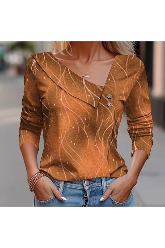 Cuffed Sparkly Top Geometric Vintage Tees V-Neck Long Sleeve Tees