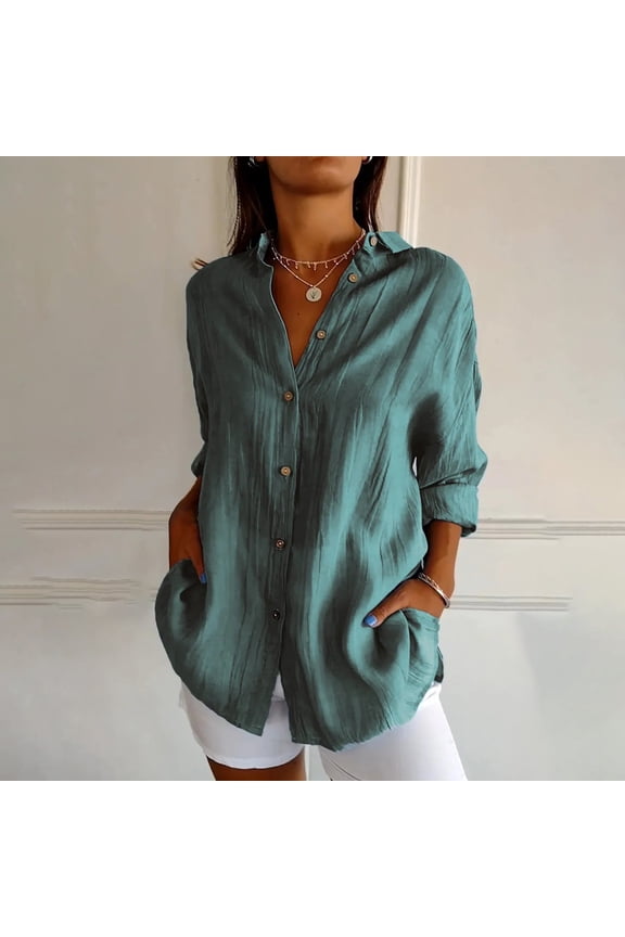 Cute Blouses for Women Fall Must-Haves Army Green Draped Solid Color Workout Tops Women V-Neck Long Sleeve Blouses