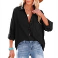 thumbnail image 1 of Blmnix Cute Going Out Tops Baggy Roll Up Womens Fall Tops Long Sleeve V-Neck Blouses, 1 of 7