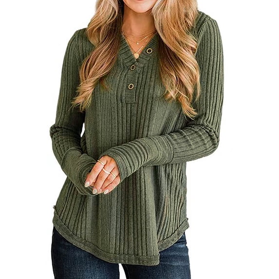Blmnix Cute Going Out Tops V-Neck Army Green Textured Workout Tops for Women Loose Fit Slim Long Sleeve Tops