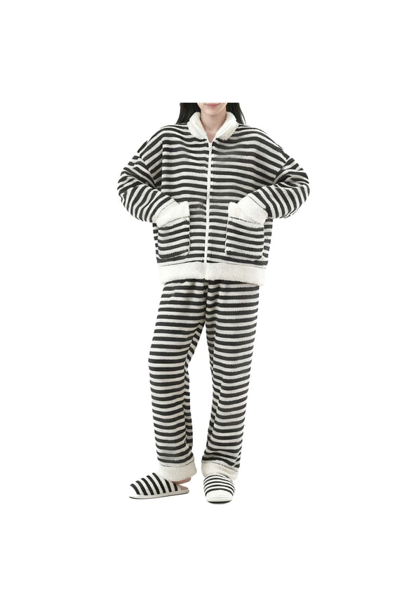 Cute Pajama Pajama Pants Fleece Pajamas Sleepwear Sets Pajamas Collared Straight-Leg Long Sleeve Black Full Womens Pajama Sets Shorts,L