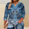 thumbnail image 1 of Blmnix Cute Shirts Plus Size Blue Paisley Print Cute Tops for Women Fall V-Neck 3/4 Sleeve XXL Blouses, 1 of 5