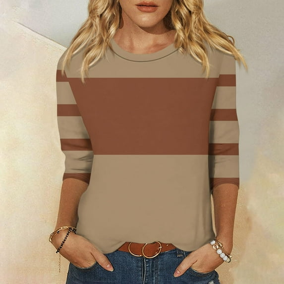 Blmnix Cute Tops Women Fashion 2025 Color Block Coffee Athleisure Womens Oversized T Shirts Long ...