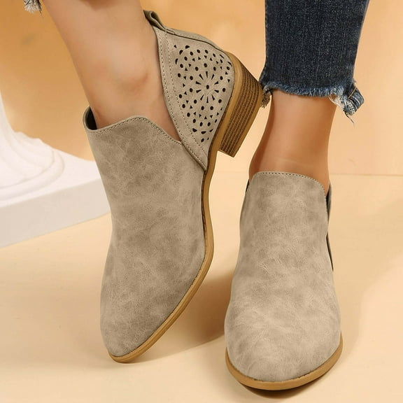 Blmnix Cutout Booties for Women Khaki Pointed Toe Work Boots for Women