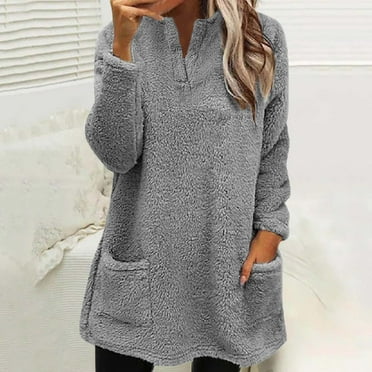 Blmnix Date Night Tops for Women Pajama Gray Solid with Pocket V-Neck Long Sleeve Pullover Blouses for Woman Fancy