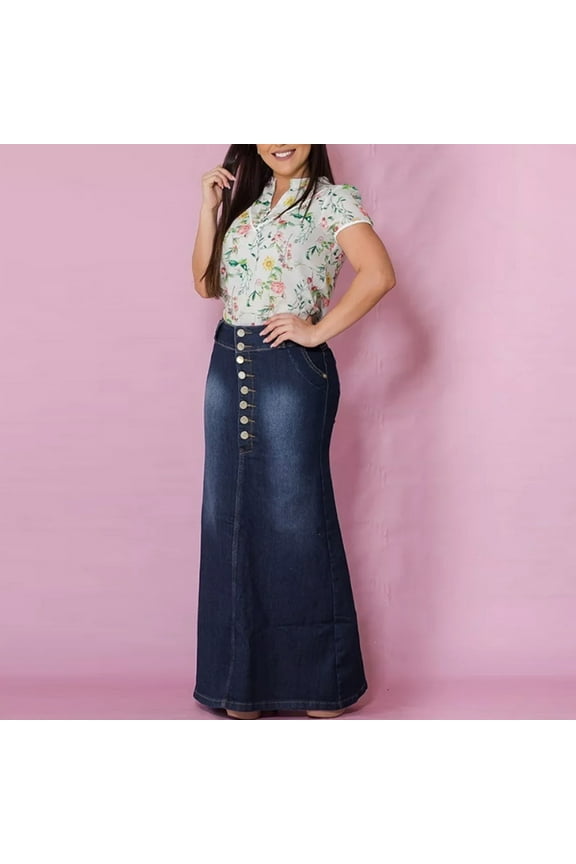 Denim Skirt Skirt for Women Plus Size Fish Tail Skirts Long Blue Womens Skirts Midi Length,L