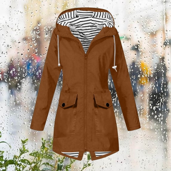 Blmnix Drawstring Jacket Women Windbreaker Workout Hiking Jacket Women Waterproof Jacket Brown Long Sleeve with Hood Womens Jackets Casual