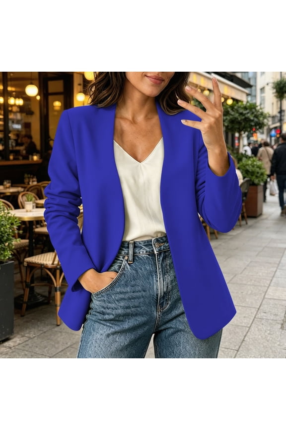 Dress Jackets for Women Flat Seams Suit Jackets for Women Button Performance Rain Jacket Blue Cocoon Long Sleeve Jackets for Women Casual