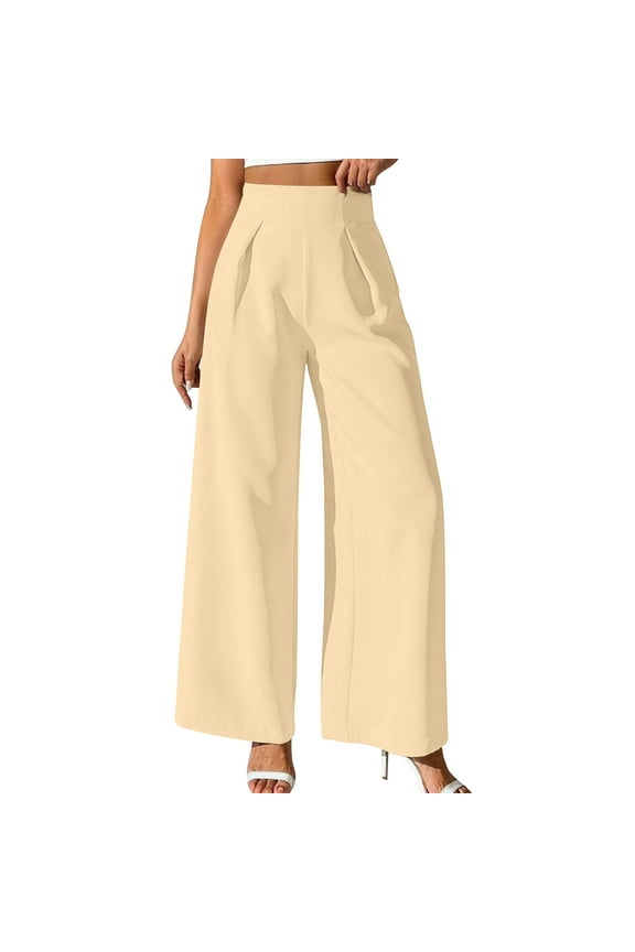 Dress Pants Pants for Women Flowy Pants Palazzo Pant High Beige Long Flare-Leg Trouser Jeans for Women,L