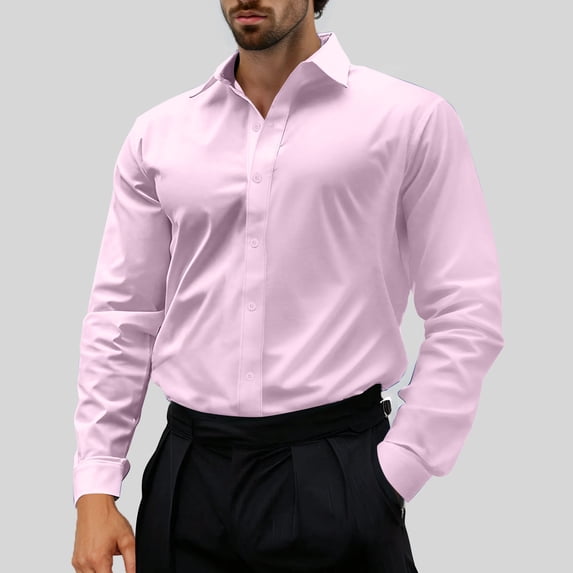 Blmnix Dress Shirts Men T Shirt Work Shirt Guide Oversized Undershirts Pink Button UP Collared Long Sleeve Tee Shirts,M