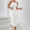 thumbnail image 1 of Blmnix Dress Women Bodycon Midi Dresses Off the Shoulder Dresses Sleeveless Cocktail-Length Halter Womens Summer Dress,XL, 1 of 6