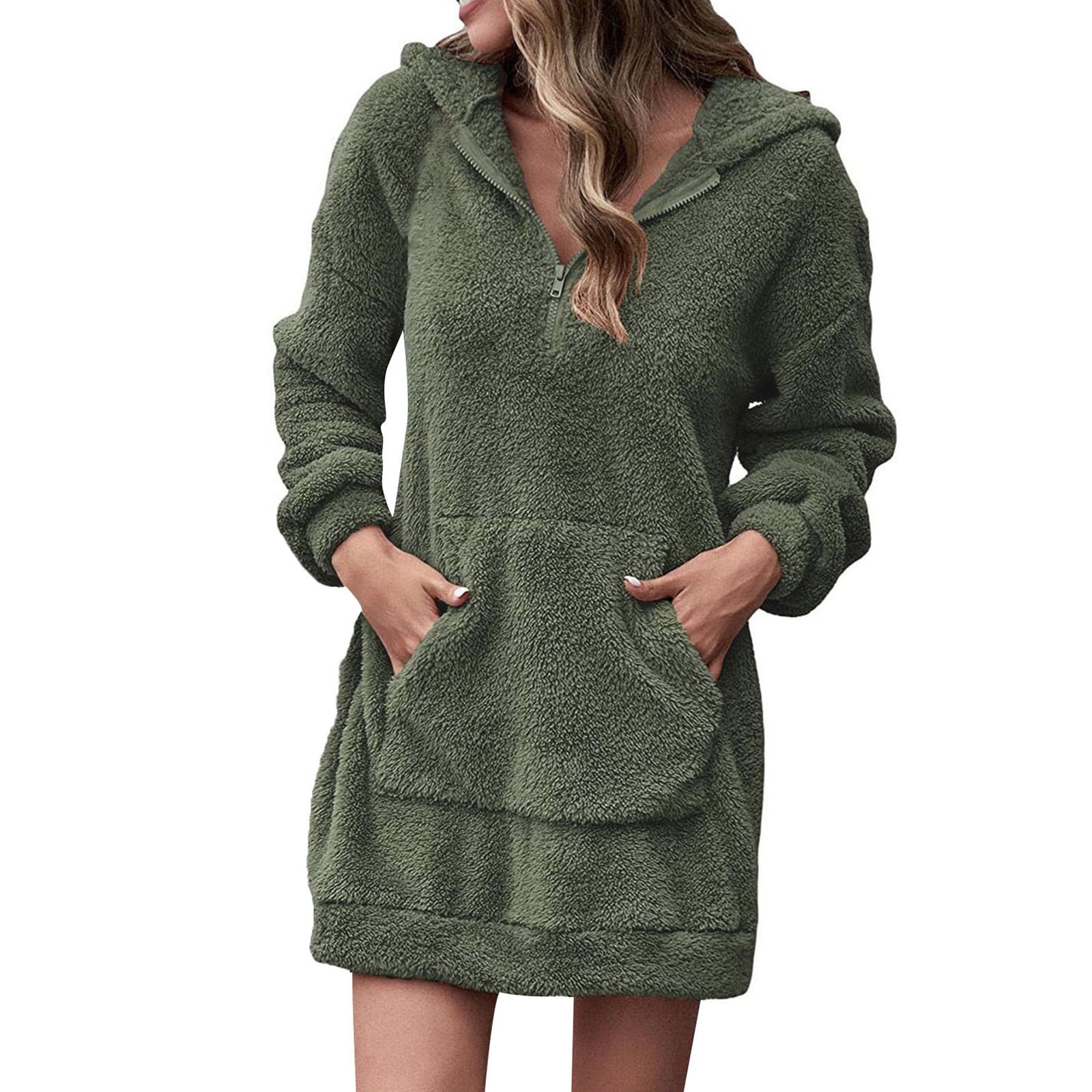 Blmnix Dress Women Flannel Dress Babydoll Dress Shift Hoodie Dress ...