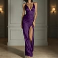 thumbnail image 1 of Blmnix Dress for Women Satin Dress Sexy Dresses Bodycon Prom Petticoat Halter Maxi Sleeveless Purple Adjustable Strap Summer Dress for Women XL, 1 of 5