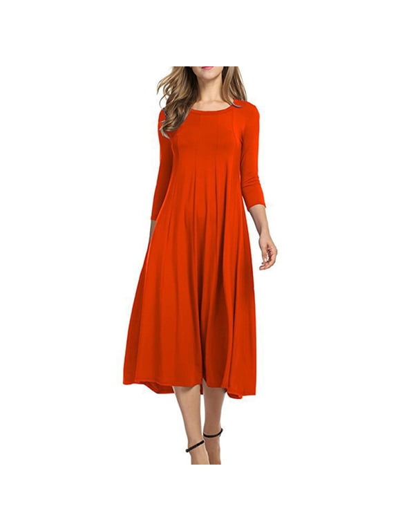 Dresses for Women 2026 Tshirt Dress Cotton Dresses Popover Petticoat Crew Neck Cocktail-Length 3/4 Sleeve Summer Dress,L