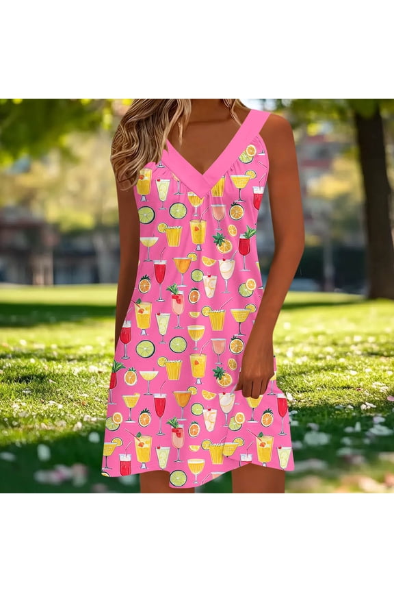 Dresses for Women Tank Dress Shift Cute Dresses Under Dress Mini Red V-Neck Sleeveless Antimicrobial Protection Casual Dresses,S