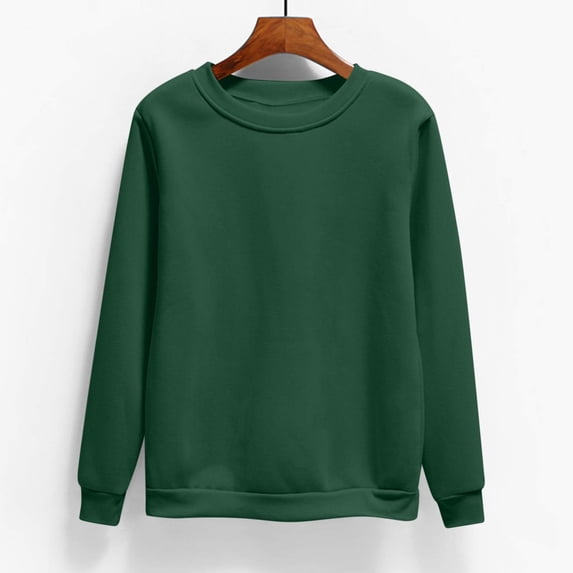 Blmnix Dressy Womens Tops Sweatshirt Green Long Sleeve Solid Loose Crew Neck Pullover Tops for Woman Winter