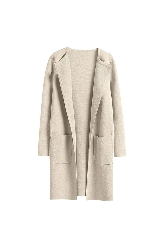 Duster Fall Coats Warm Vacation Open Front Beige Yoga Tops for Women Long Sleeve Mid-Length Tops