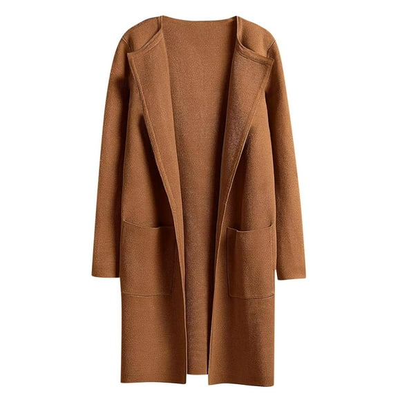 Blmnix Duster Jackets for Women Trendy Warm Open Front Plus Brown Women’S Tops Mid-Length Long Sleeve Tops