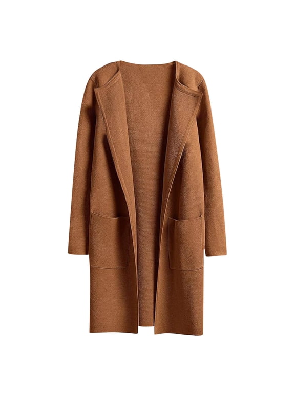 Duster Jackets for Women Trendy Warm Open Front Plus Brown Women’S Tops Mid-Length Long Sleeve Tops