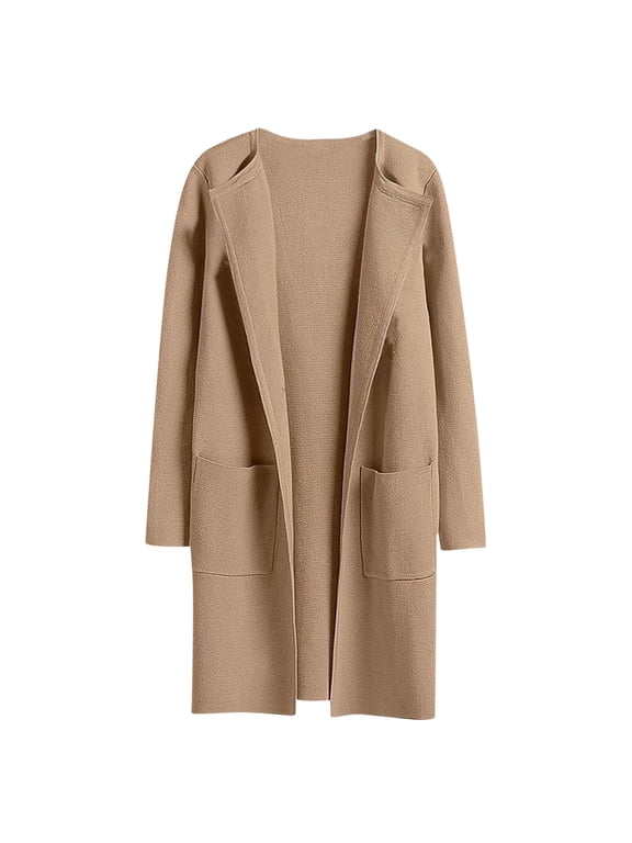 Duster Womens Coats Warm Oversized Khaki Open Front Cute Fall Tops for Women Mid-Length Long Sleeve Tops