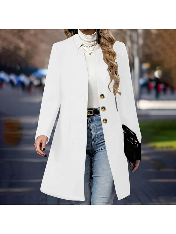 Duster Womens Winter Jacket White Trench Coat Fashion Warm Teacher Outfits for Women Long Sleeve Mid-Length Tops