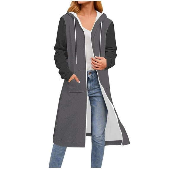 Blmnix Duster Work Shirts for Women Zip-Up Athletic Shirt Long Sleeve Gray Hooded Club Tops for Women,L