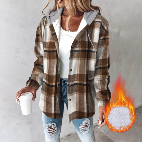 Blmnix Duster Workout Jackets for Woman Bomber Brown Western Plaid Oversized Going Out Tops Long Sleeve Short Tops