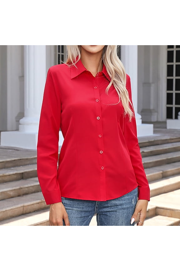 Fall Blouses Red Collared Button Down Long Sleeve Cute Blouses Clothing