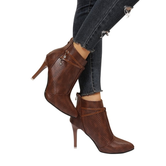 Blmnix Fall Booties Coffee High Heel Waterproof Women Boots