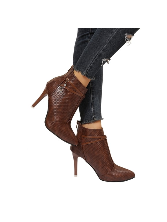 Fall Booties Coffee High Heel Waterproof Women Boots