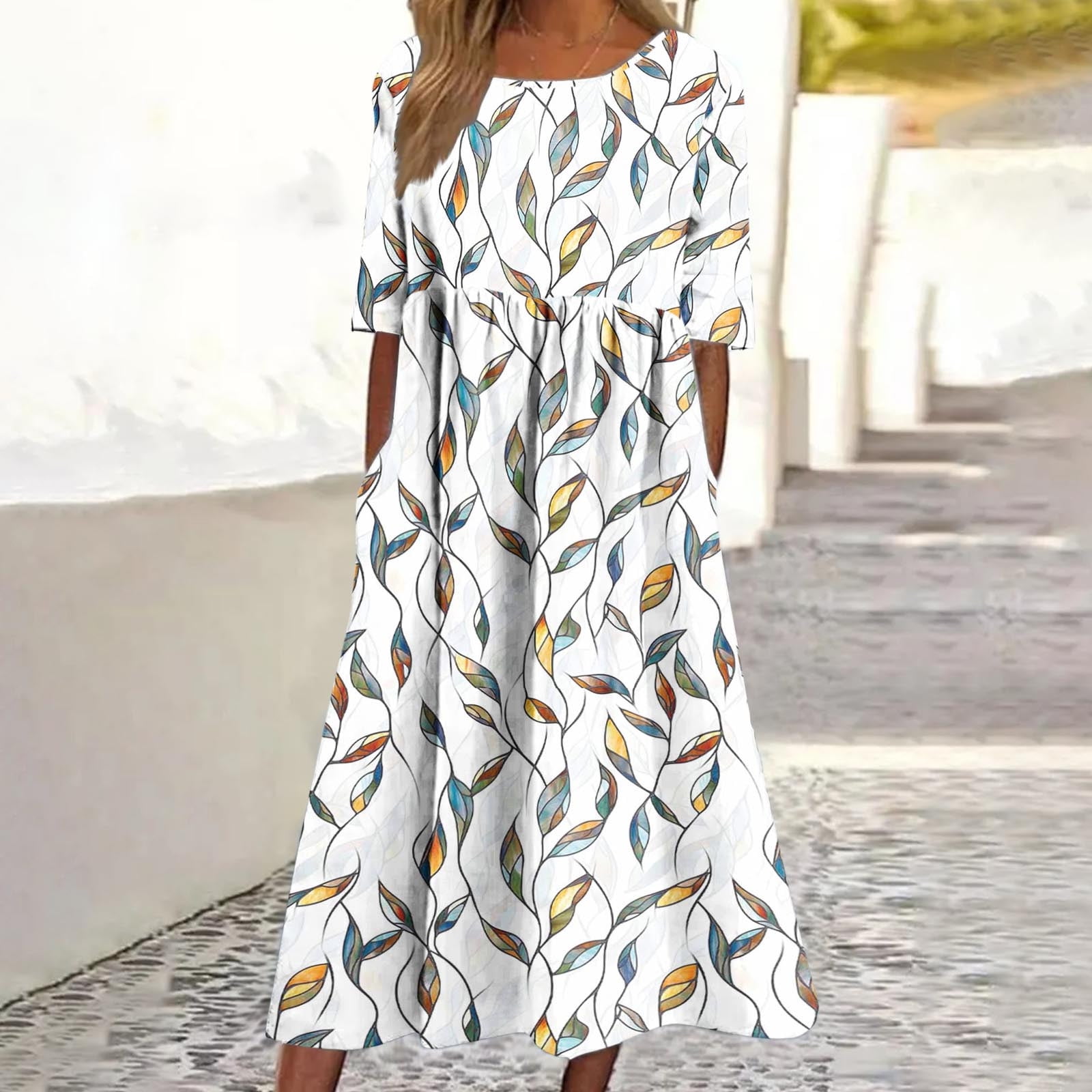 Blmnix Fall Casual Dresses for Women 2025 Tea-Length Floral T-Shirt ...