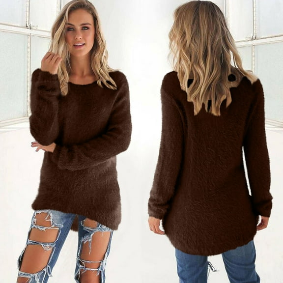 Blmnix Fall Tops Long Sleeve Crew Neck Thermal Brown Plus Size Blouse Clothing