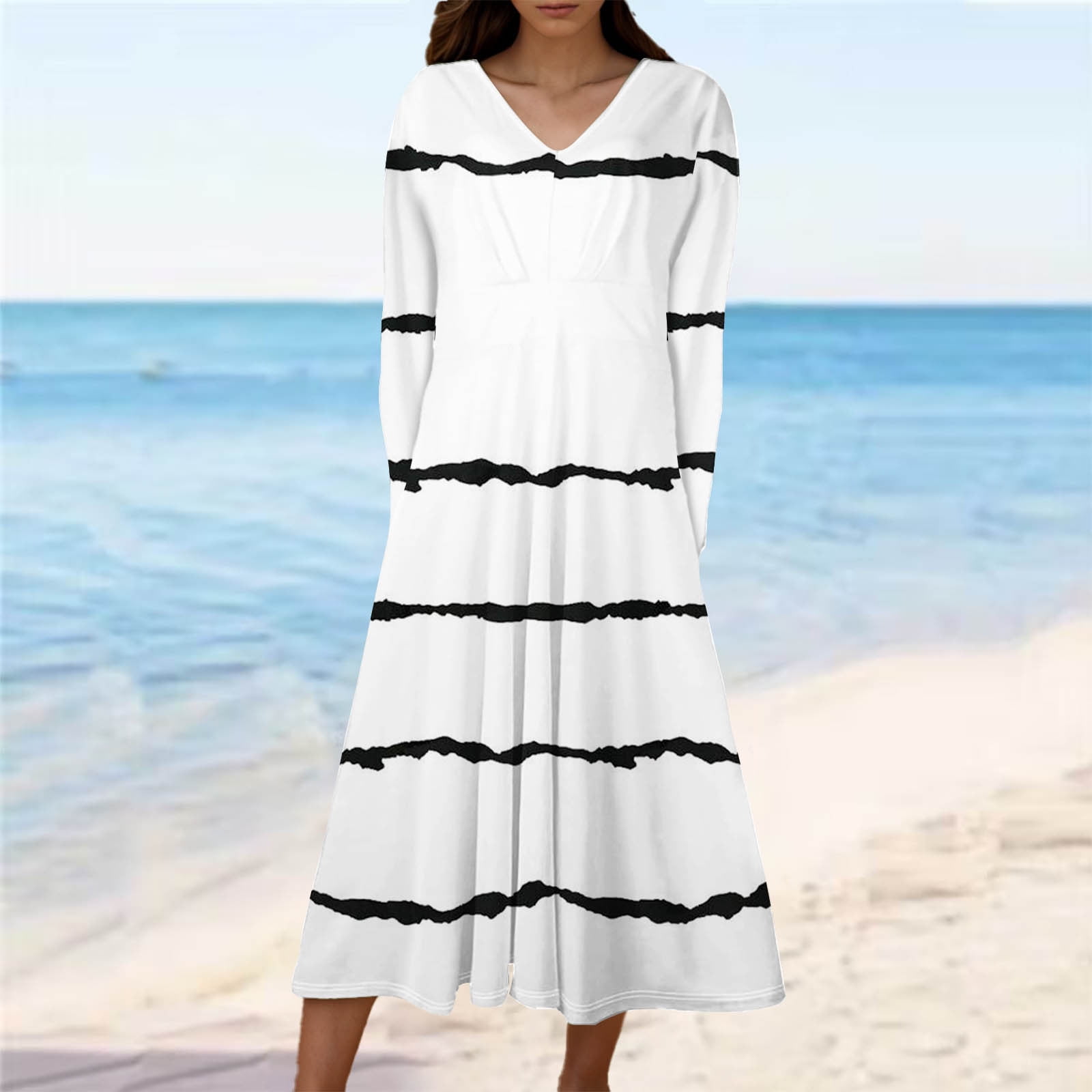 Blmnix Fall Womens Dresses Moo Moo White Long Sleeve Long Modest Flowy