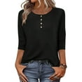 thumbnail image 1 of Blmnix Fall Work Blouses for Women Plain 3/4 Sleeve Black Women's Tops Crew Neck Tops, 1 of 7