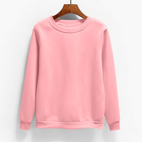 Blmnix Fancy Womens Tops Pink Sweatshirt Long Sleeve Loose Solid Crew Neck Pullover Tops for Woman Winter